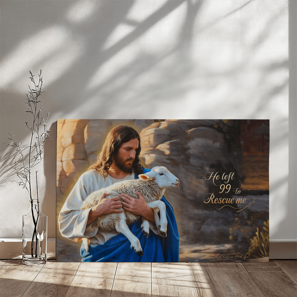 He Left 99 to rescue me - Good Shepherd Gallery Wrapped Christian Wall Art Canvas - Canvas