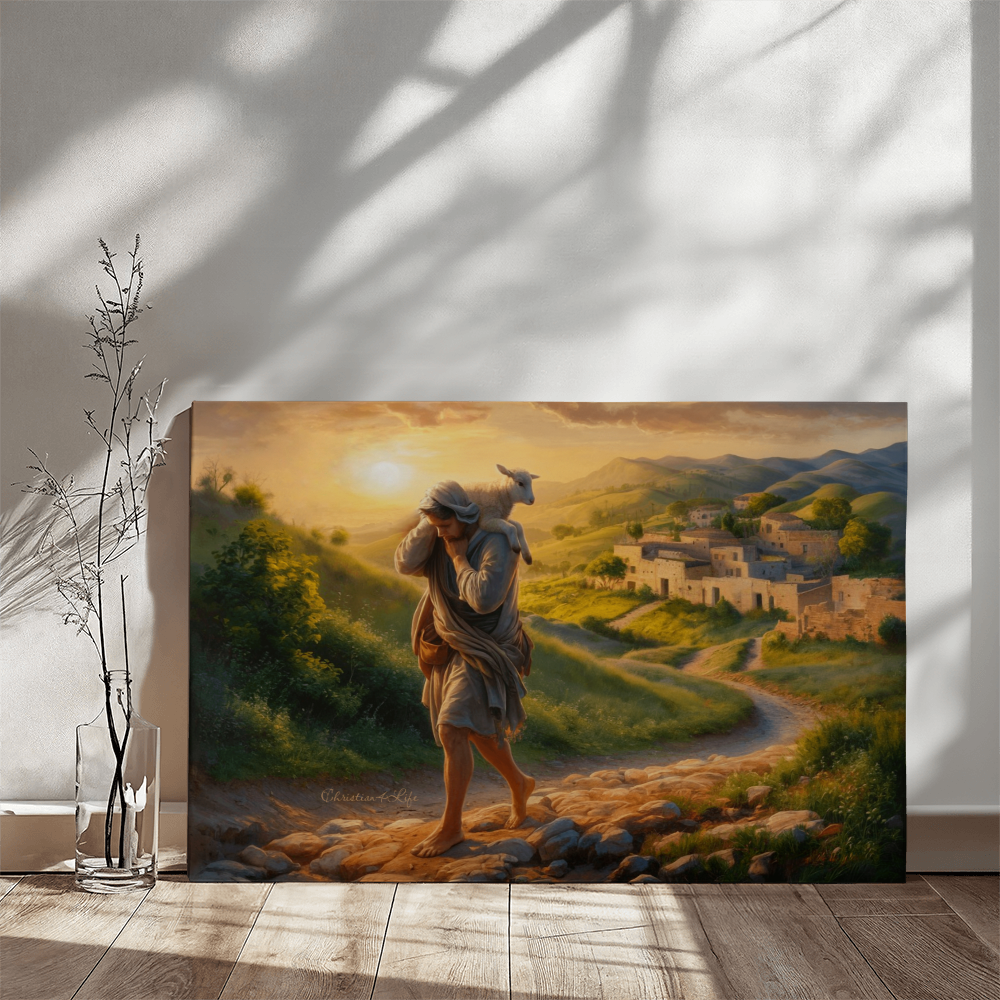 The Good Shepherd Saves Sheep - Gallery Wrapped Christian Wall Art Canvas - Canvas