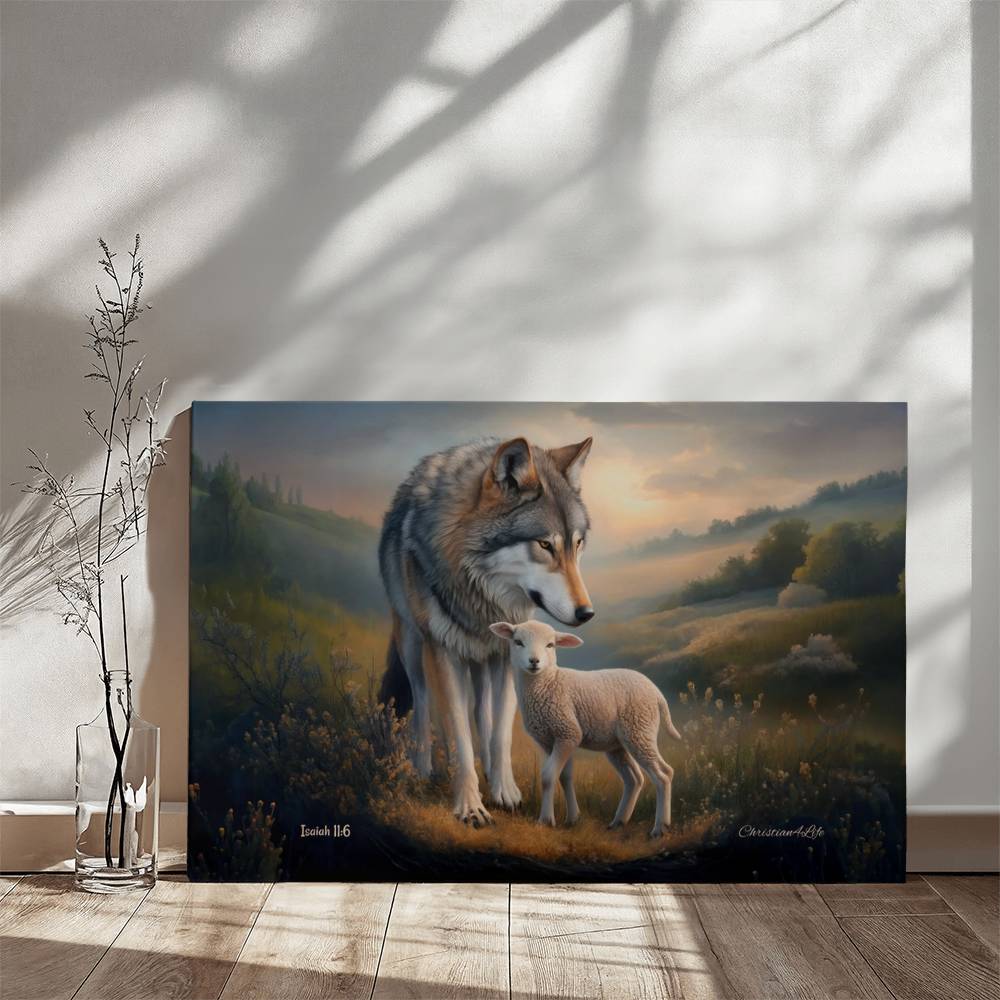 Wolf and Lamb Christian Wall Art Gallery Wrapped Canvas Isaiah 11:6 - Canvas