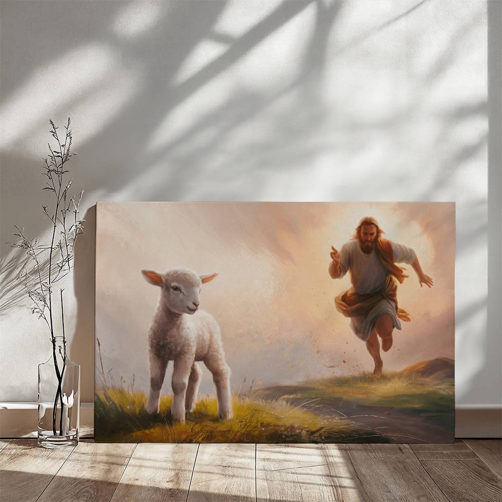 The Good Shepherd Runs After Sheep - Gallery Wrapped Christian Wall Art Canvas - Canvas