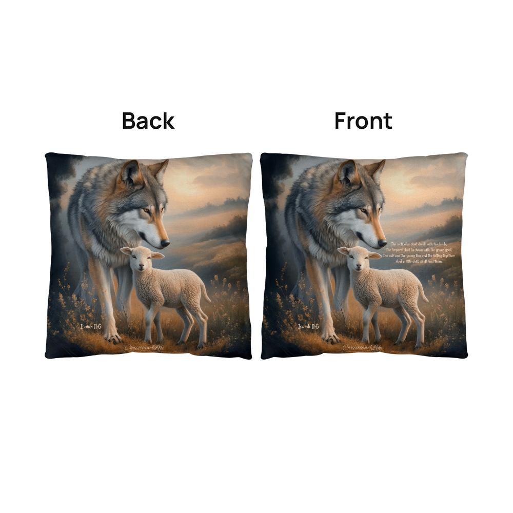 Wolf and Lamb Bible Verse Spun Polyester Square Indoor/Outdoor Pillow - Jewelry