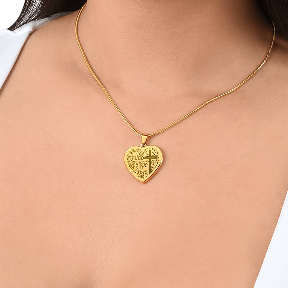 Engraved Faith Hope Love Heart Necklace (with personalized message) - Jewelry