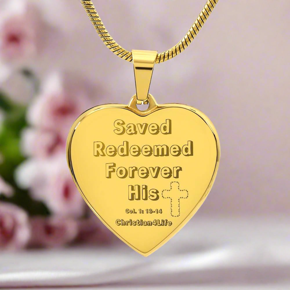 Saved Redeemed Engraved Heart Necklace (optional personalized message) - 18k Yellow Gold Finish / No - Jewelry
