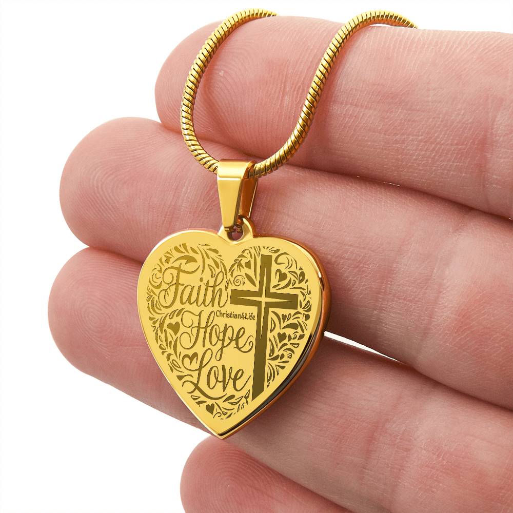 Engraved Faith Hope Love Heart Necklace (with personalized message) - Jewelry