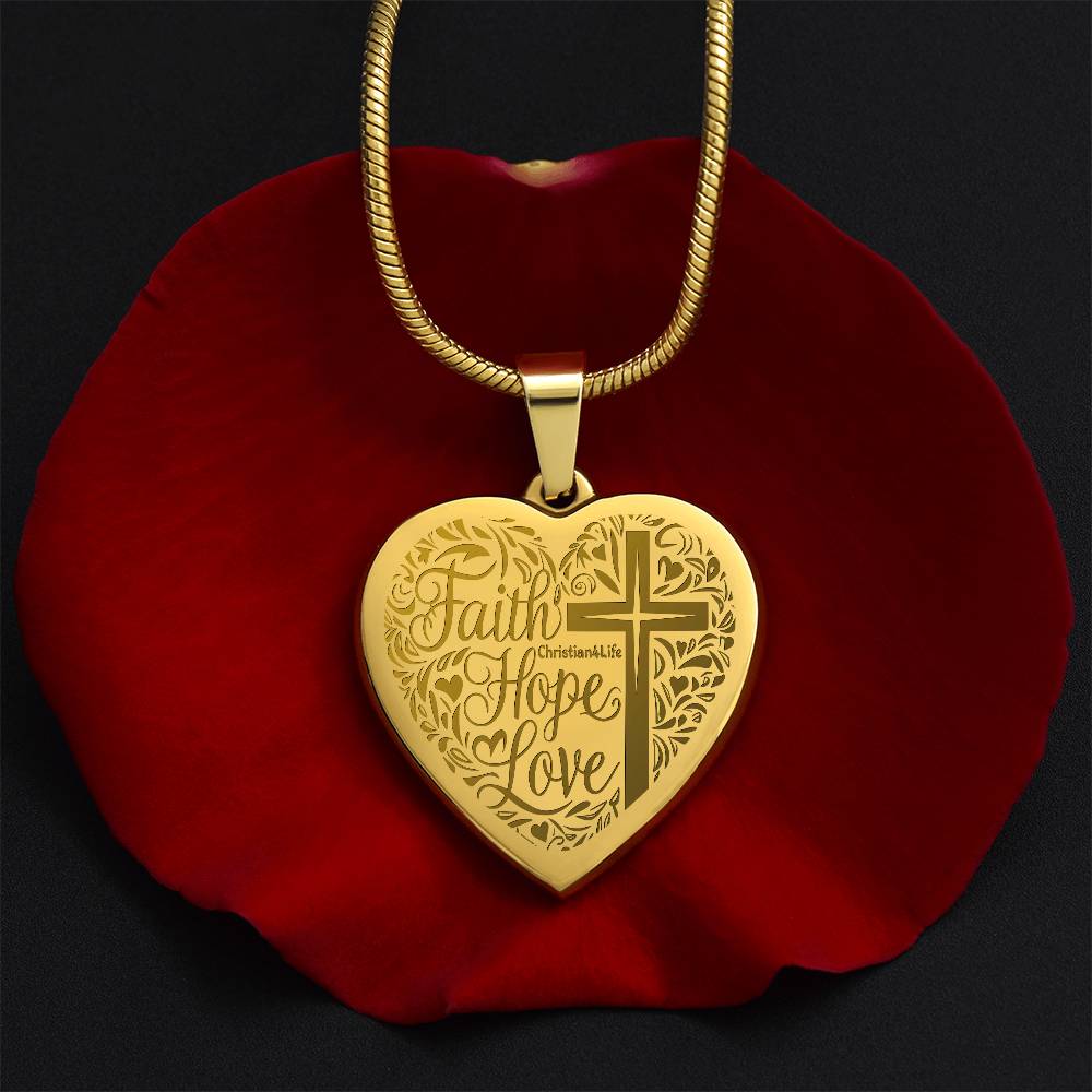 Engraved Faith Hope Love Heart Necklace (with personalized message) - Jewelry