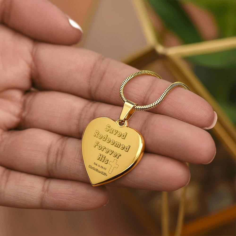 Saved Redeemed Engraved Heart Necklace (optional personalized message) - Jewelry