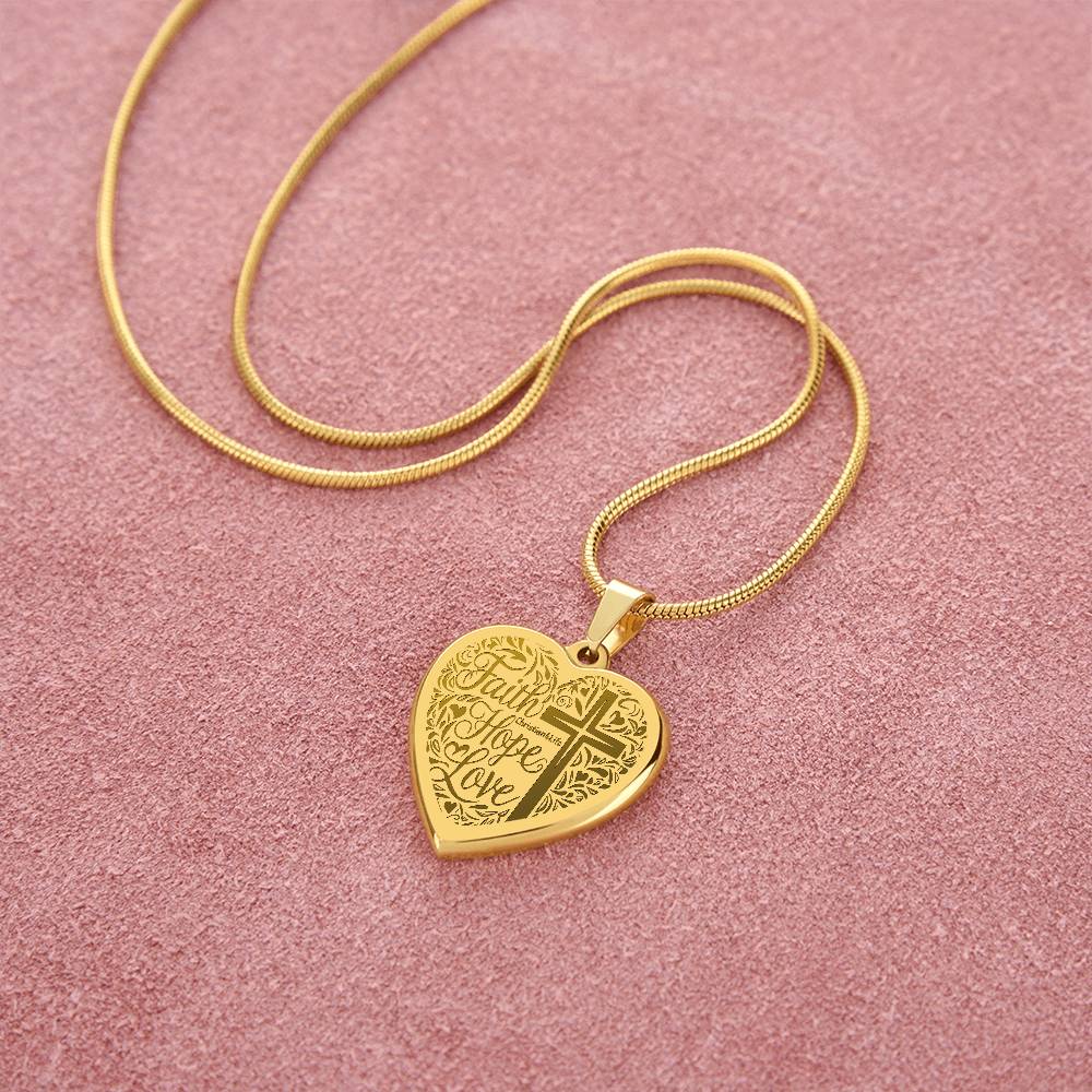 Engraved Faith Hope Love Heart Necklace (with personalized message) - Jewelry