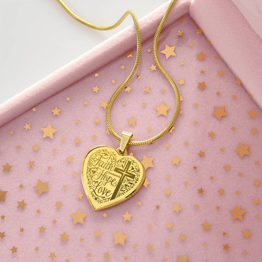 Engraved Faith Hope Love Heart Necklace (with personalized message) - Jewelry