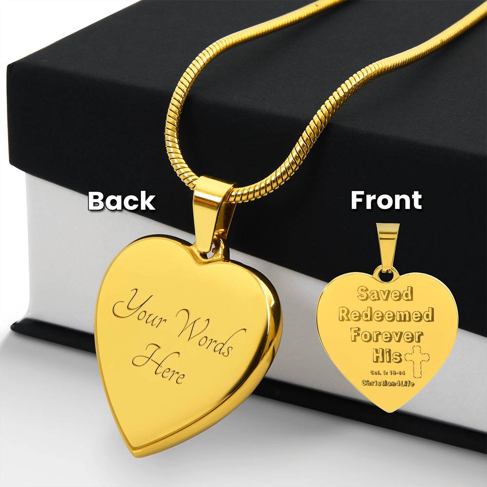 Saved Redeemed Engraved Heart Necklace (optional personalized message) - Jewelry