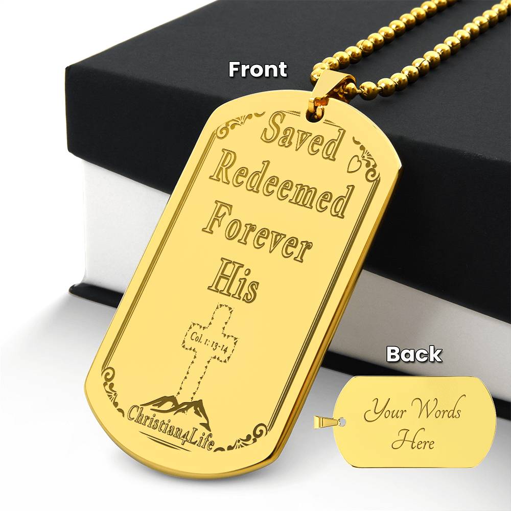 Saved Redeemed Engraved Dog Tag Necklace (personalized) - Jewelry