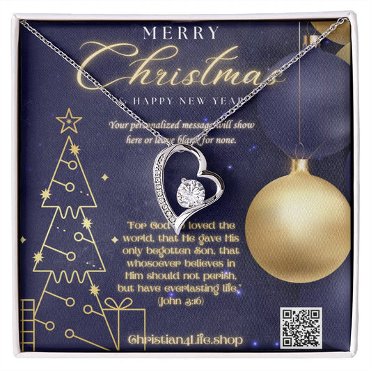 Forever Love Necklace with Christmas insert and optional custom message - 14k White Gold Finish / Standard Box - Jewelry