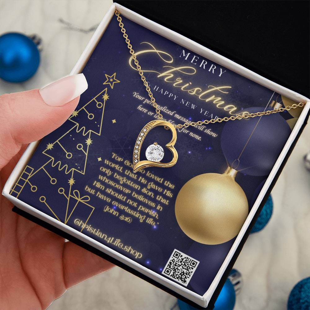 Forever Love Necklace with Christmas insert and optional custom message - 18k Yellow Gold Finish / Standard Box