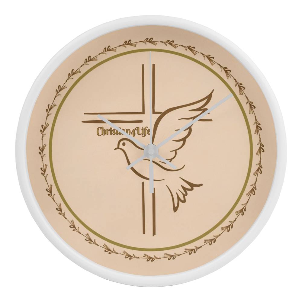 Christian4Life Cross and Dove Christian Wooden Frame Clock - White / White - Clocks