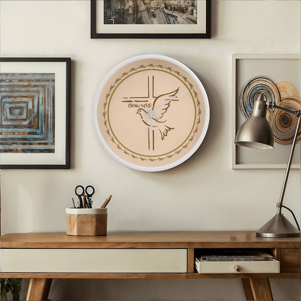 Christian4Life Cross and Dove Christian Wooden Frame Clock