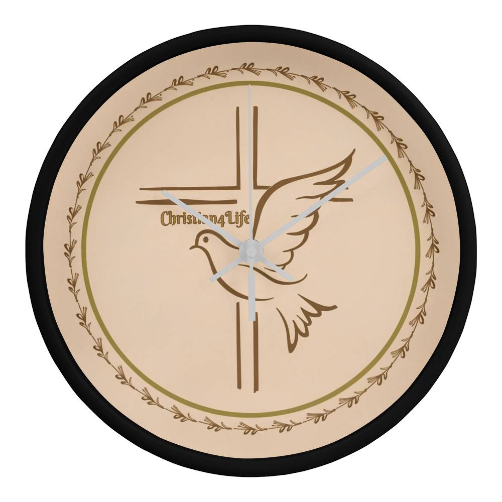 Christian4Life Cross and Dove Christian Wooden Frame Clock - Black / White - Clocks