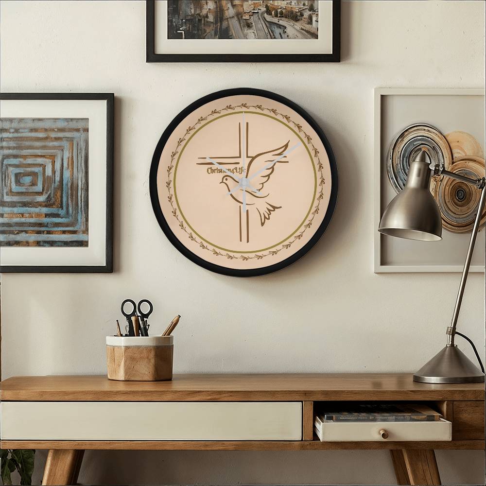 Christian4Life Cross and Dove Christian Wooden Frame Clock - Clocks