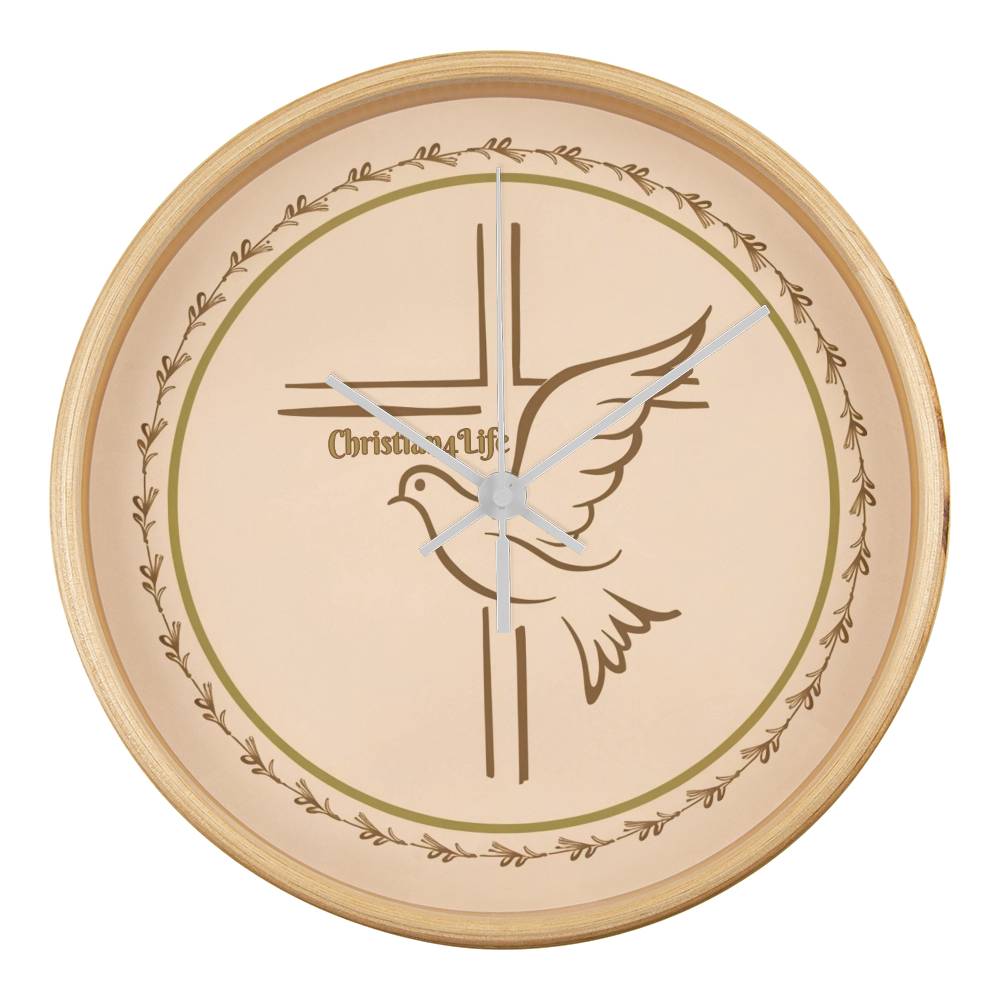 Christian4Life Cross and Dove Christian Wooden Frame Clock - Natural / White - Clocks