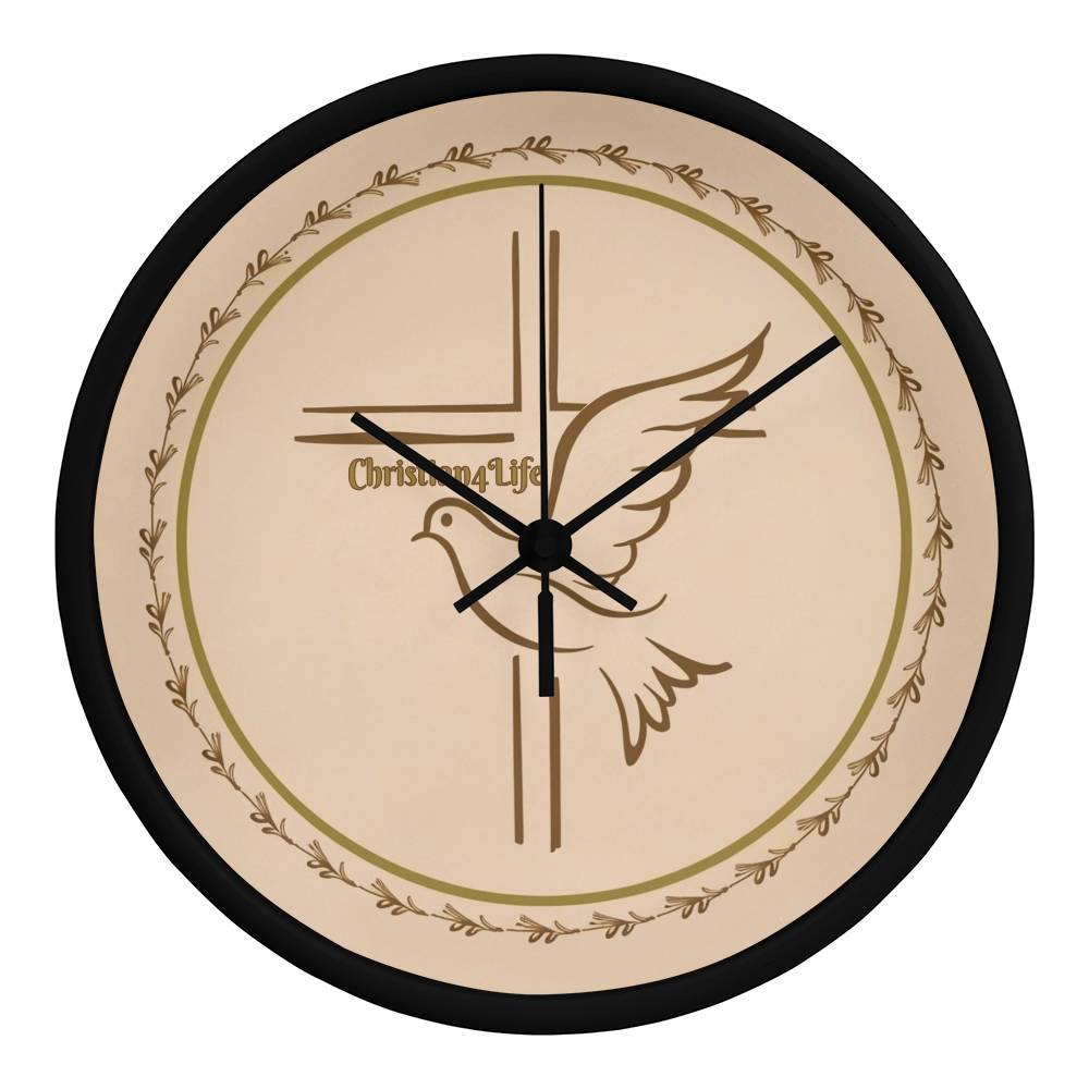 Christian4Life Cross and Dove Christian Wooden Frame Clock - Black / Black - Clocks
