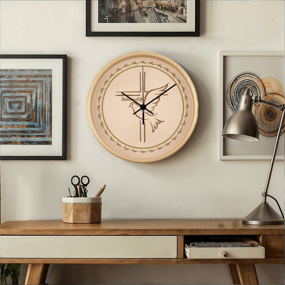 Christian4Life Cross and Dove Christian Wooden Frame Clock
