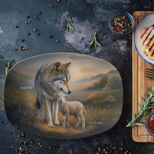Wolf and Lamb Christian Platter, Isaiah 11:6 (10x14)