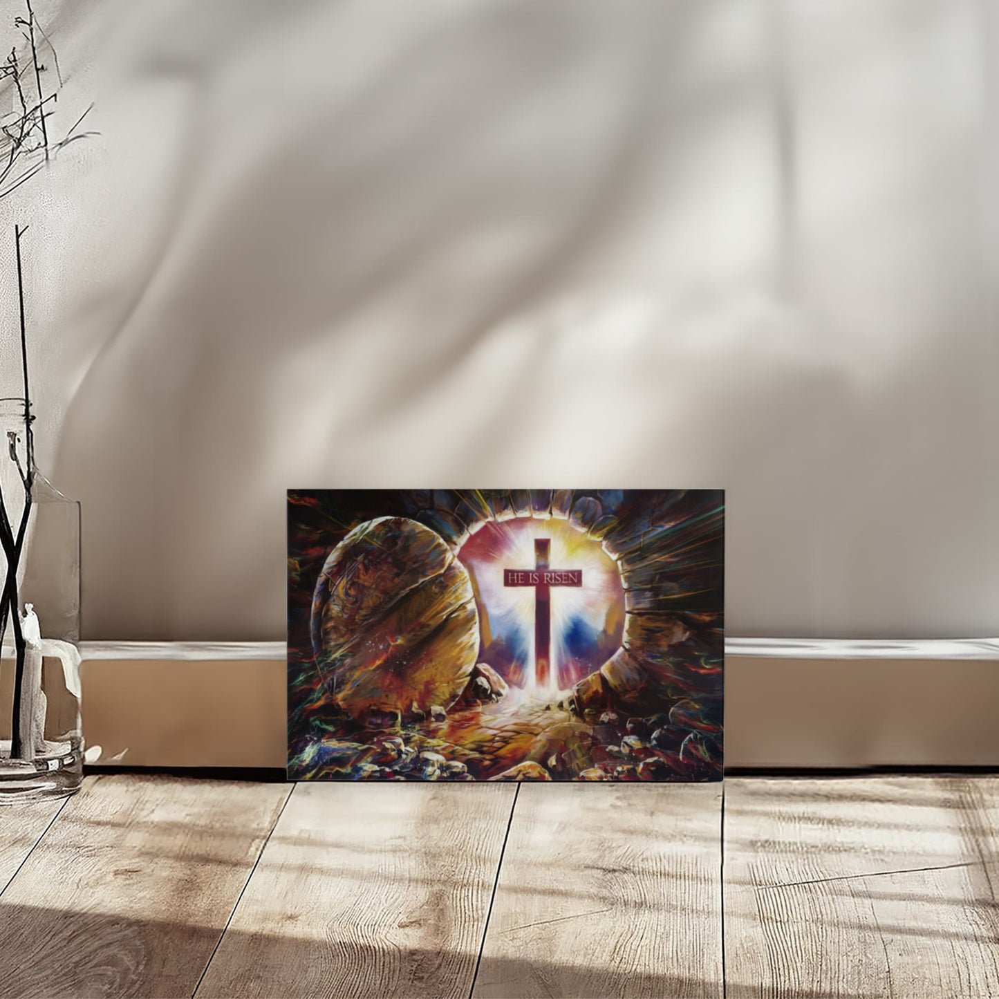 Colorful "He is Risen" Gallery Wrapped Canvas - Jesus Resurrection, Christian Easter Wall Art