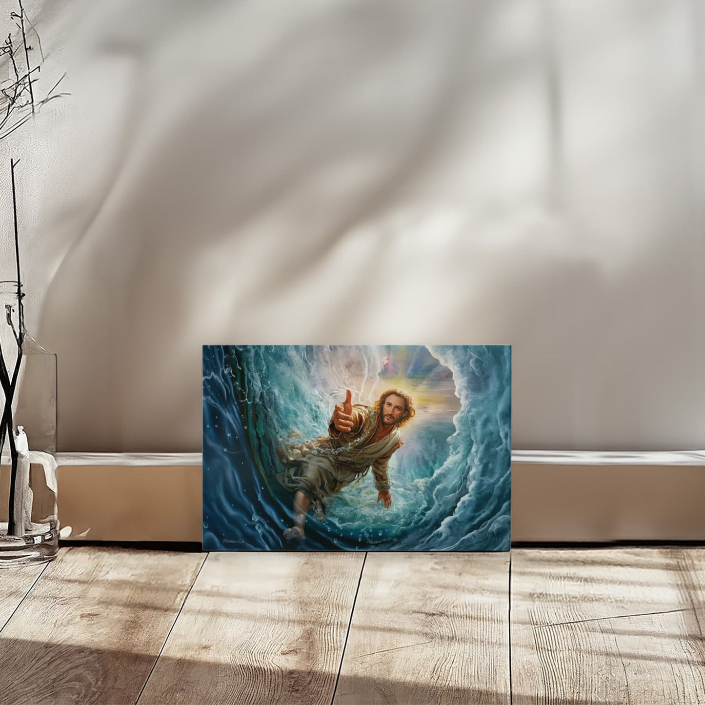 Jesus Reaches Down to Rescue and Lift You Out of the Water - Christian Gallery Wrapped Canvas Wall Art Print