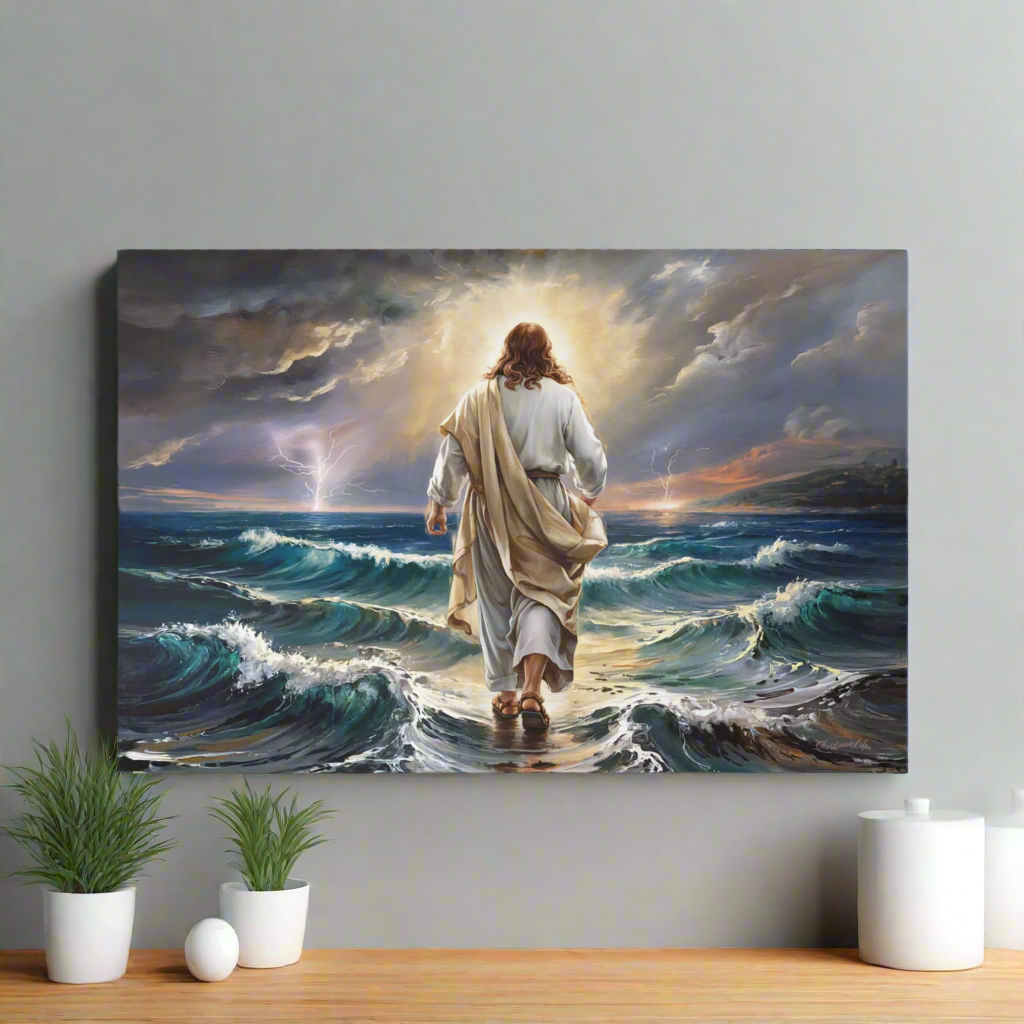 Jesus walking on water gallery-wrapped canvas, Christian Wall Art