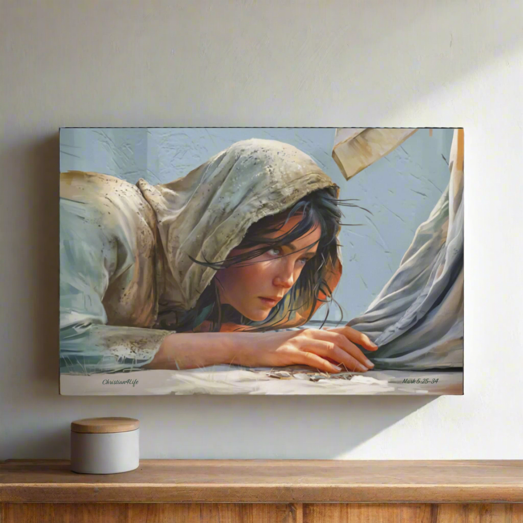 Woman Reaching to Touch the Hem of Jesus' Garment - Christian Gallery Wrapped Canvas Art Print