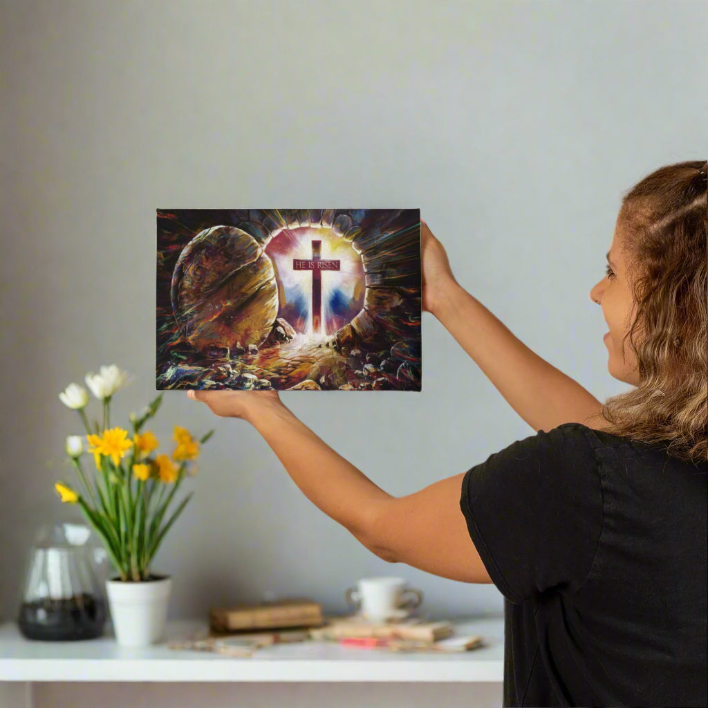 Colorful "He is Risen" Gallery Wrapped Canvas - Jesus Resurrection, Christian Easter Wall Art