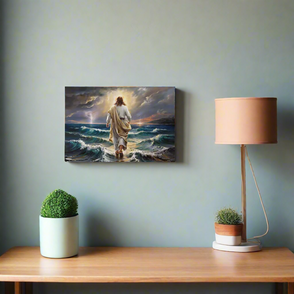 Jesus walking on water gallery-wrapped canvas, Christian Wall Art