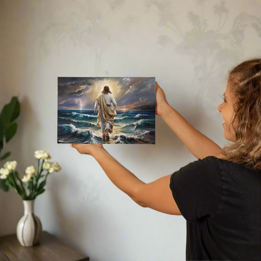 Jesus walking on water gallery-wrapped canvas, Christian Wall Art