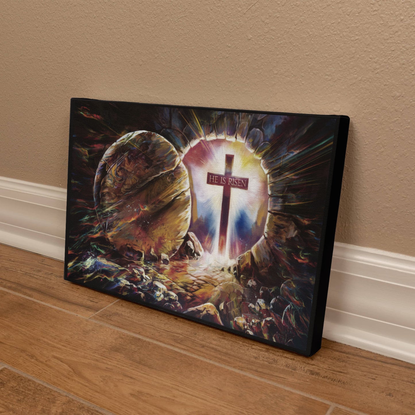 Colorful "He is Risen" Gallery Wrapped Canvas - Jesus Resurrection, Christian Easter Wall Art