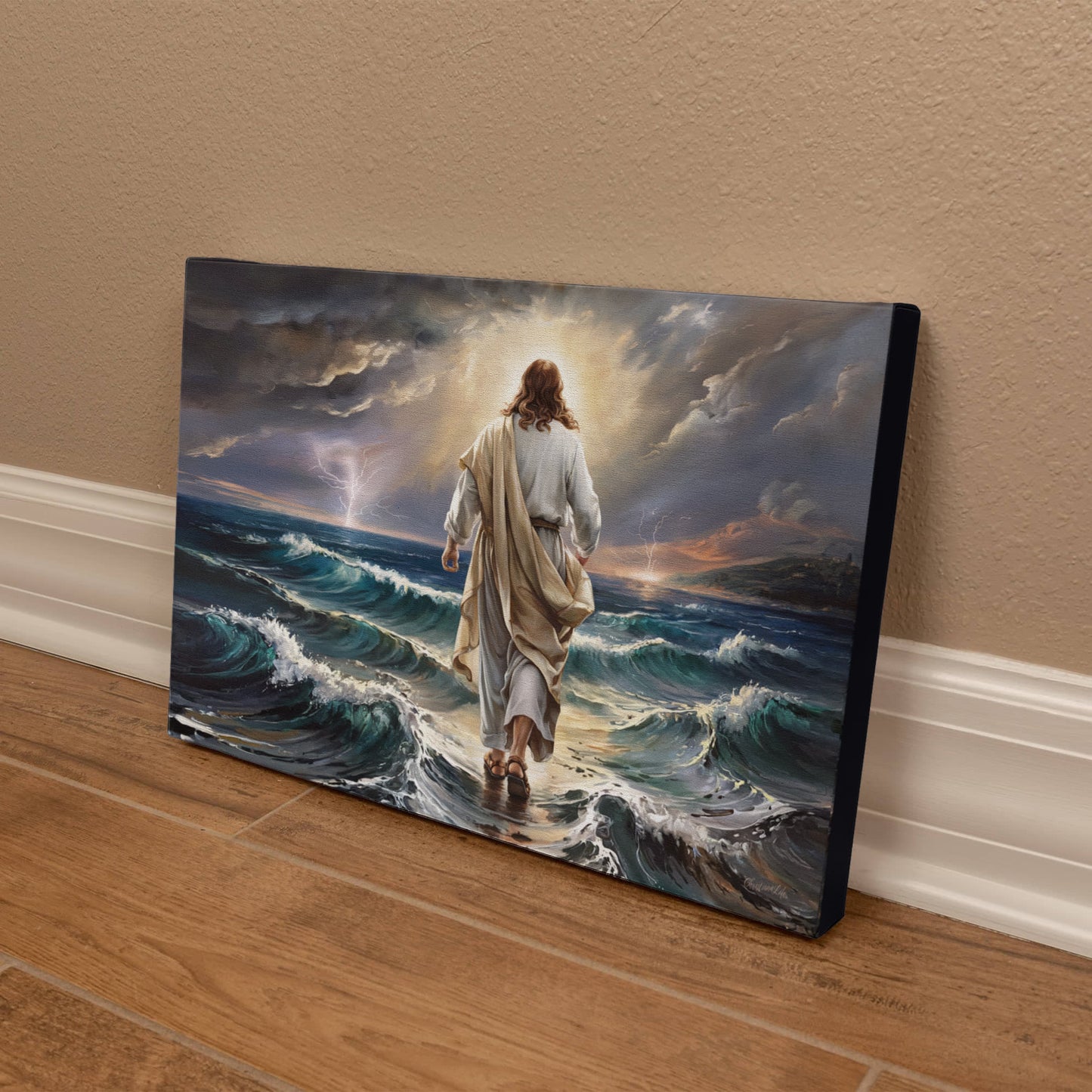 Jesus walking on water gallery-wrapped canvas, Christian Wall Art