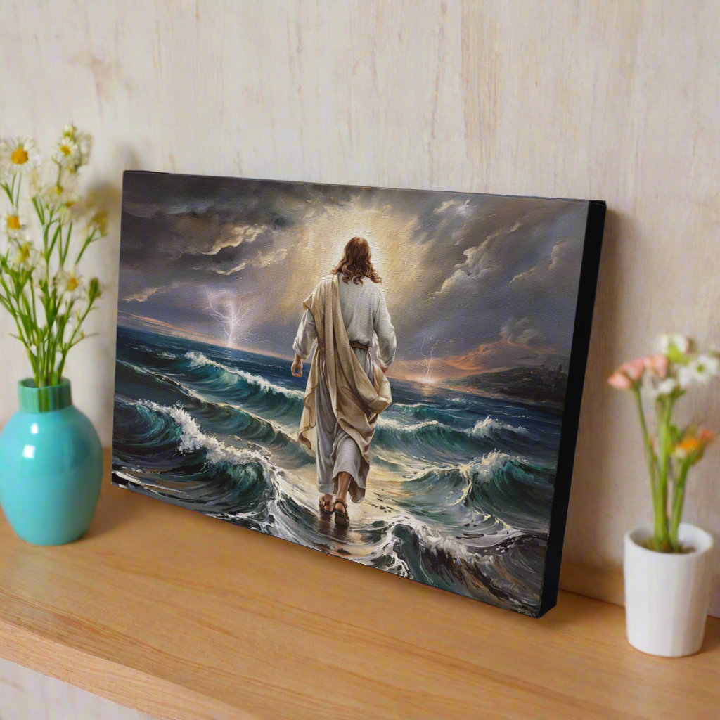Jesus walking on water gallery-wrapped canvas, Christian Wall Art