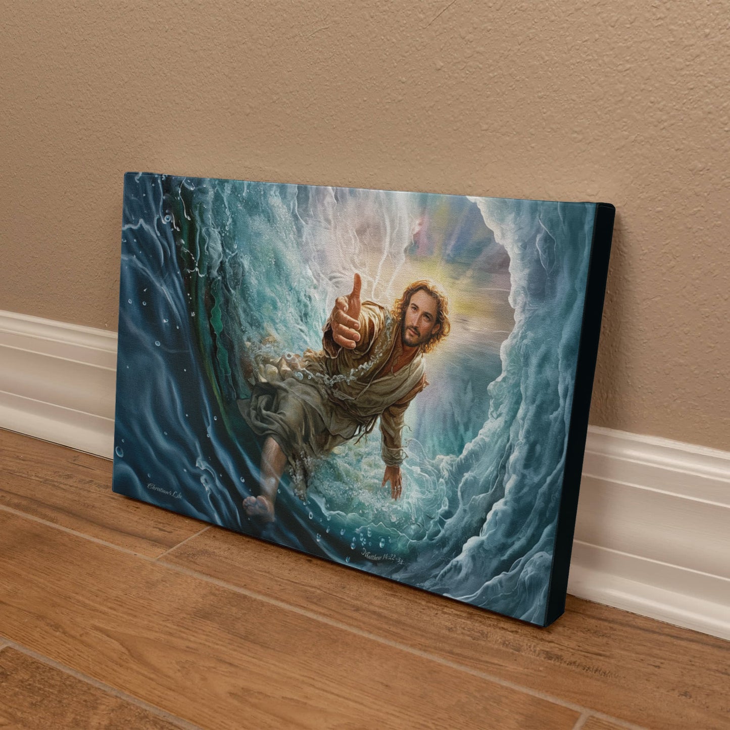 Jesus Reaches Down to Rescue and Lift You Out of the Water - Christian Gallery Wrapped Canvas Wall Art Print