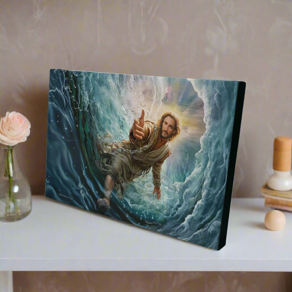 Jesus Reaches Down to Rescue and Lift You Out of the Water - Christian Gallery Wrapped Canvas Wall Art Print