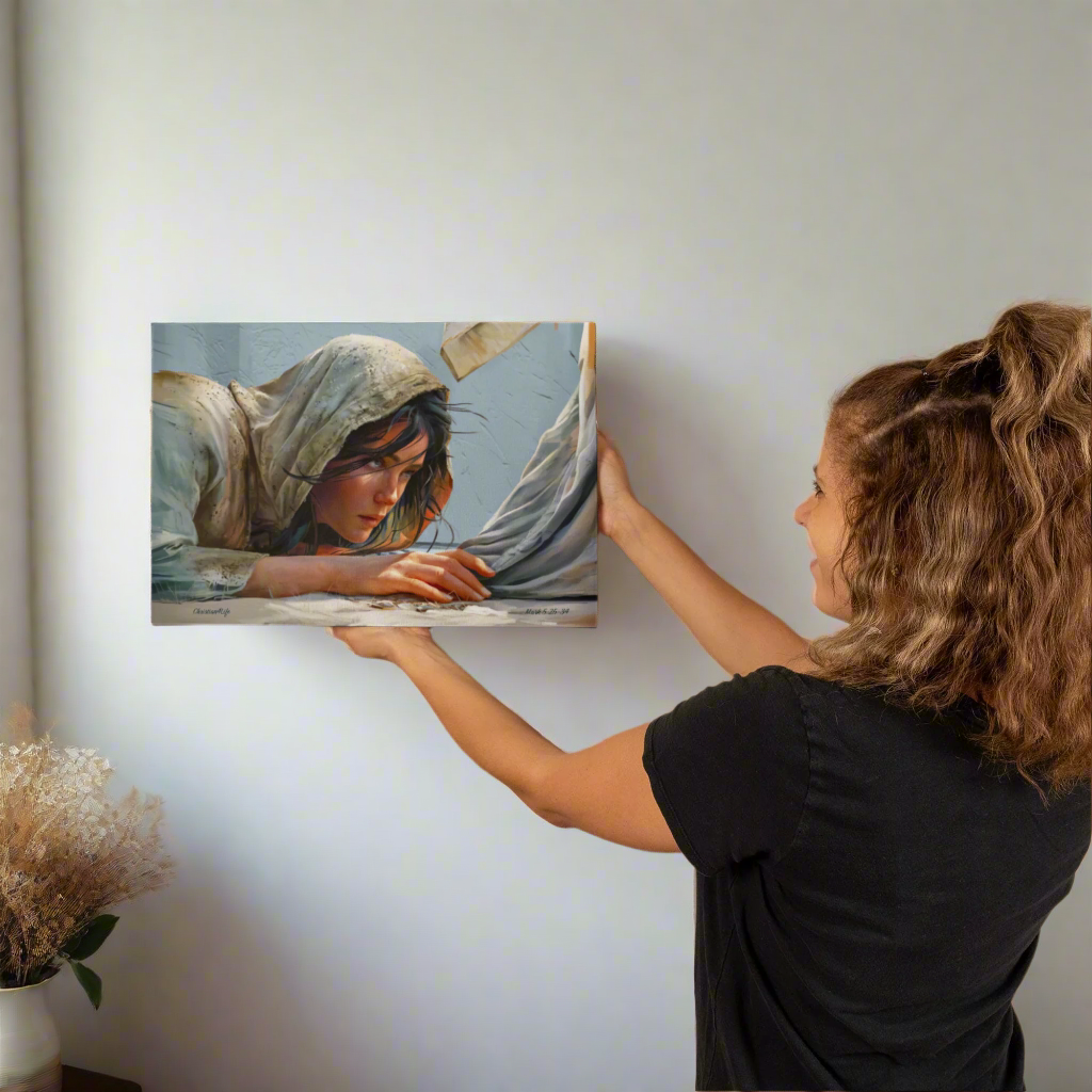 Woman Reaching to Touch the Hem of Jesus' Garment - Christian Gallery Wrapped Canvas Art Print
