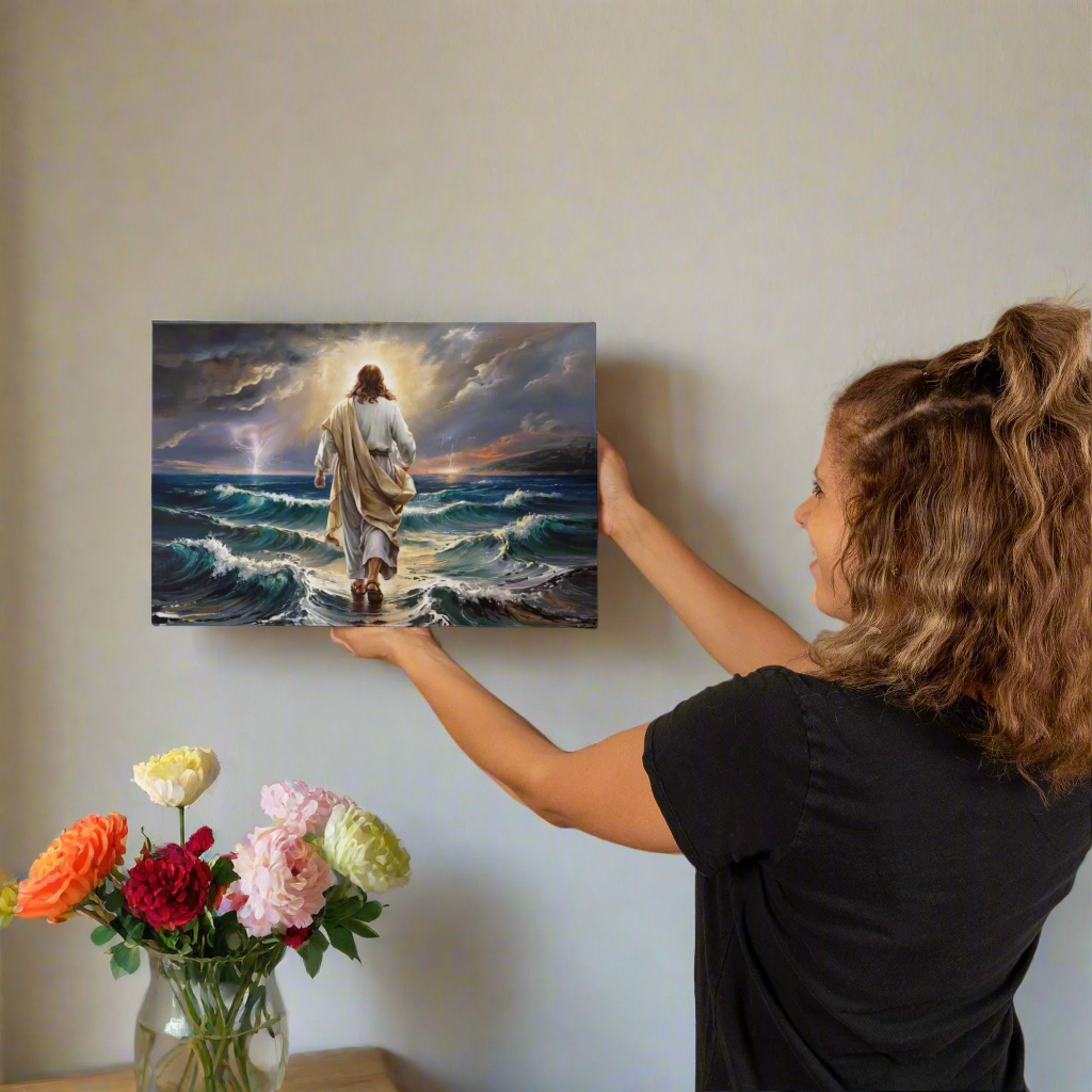 Jesus walking on water gallery-wrapped canvas, Christian Wall Art