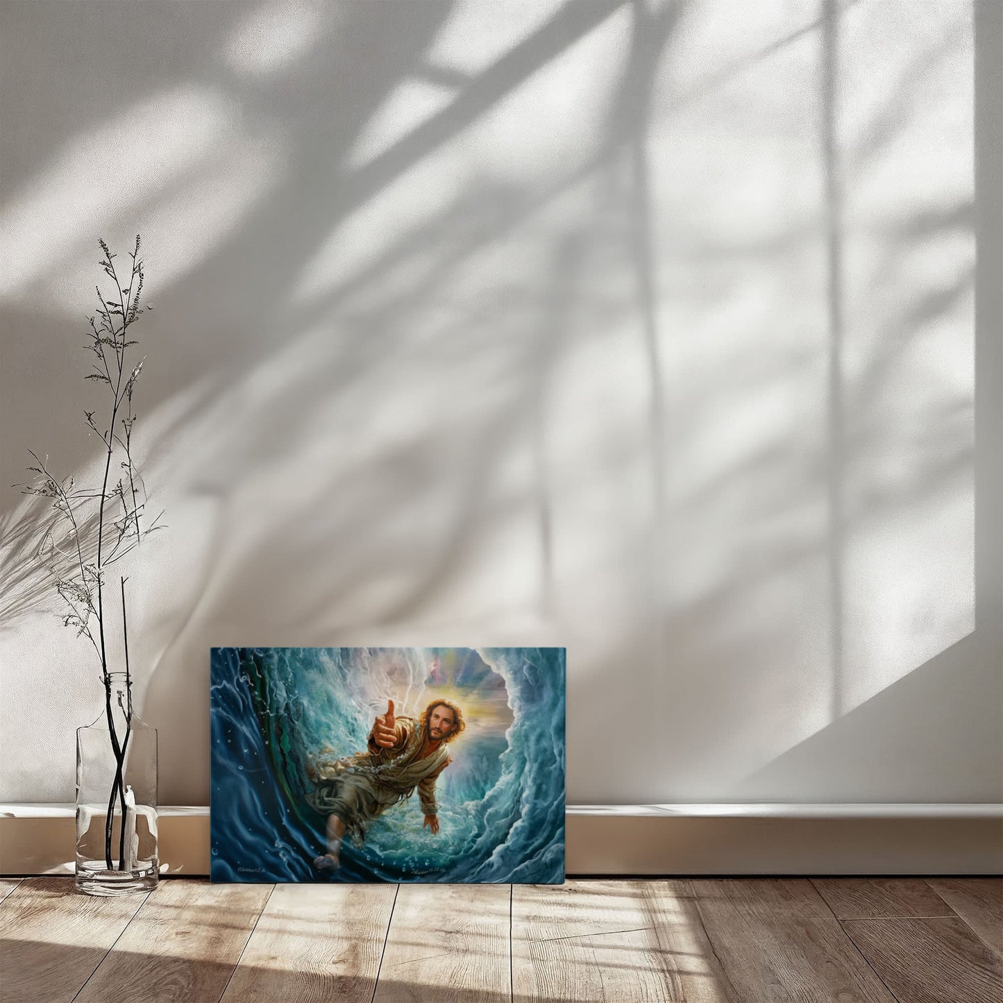 Jesus Reaches Down to Rescue and Lift You Out of the Water - Christian Gallery Wrapped Canvas Wall Art Print