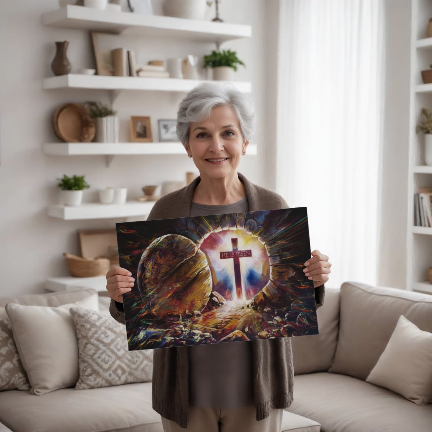 Colorful "He is Risen" Gallery Wrapped Canvas - Jesus Resurrection, Christian Easter Wall Art