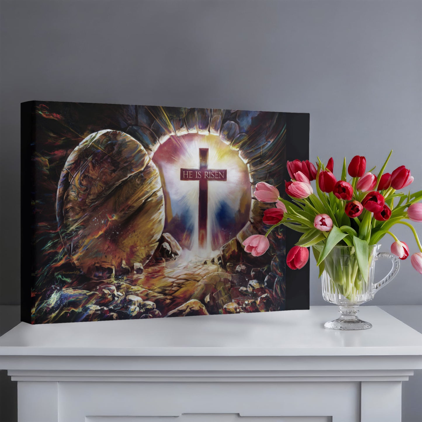 Colorful "He is Risen" Gallery Wrapped Canvas - Jesus Resurrection, Christian Easter Wall Art
