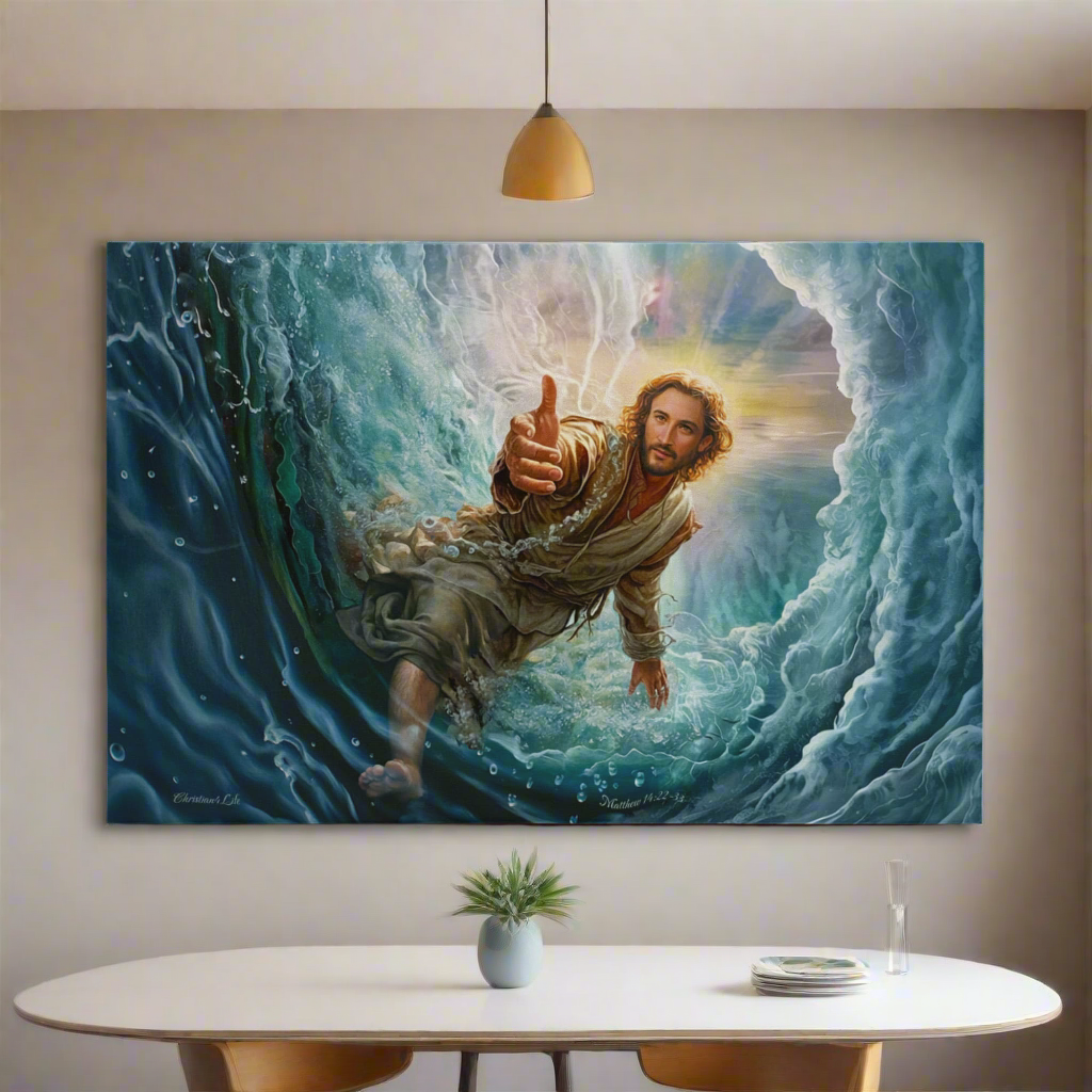 Jesus Reaches Down to Rescue and Lift You Out of the Water - Christian Gallery Wrapped Canvas Wall Art Print