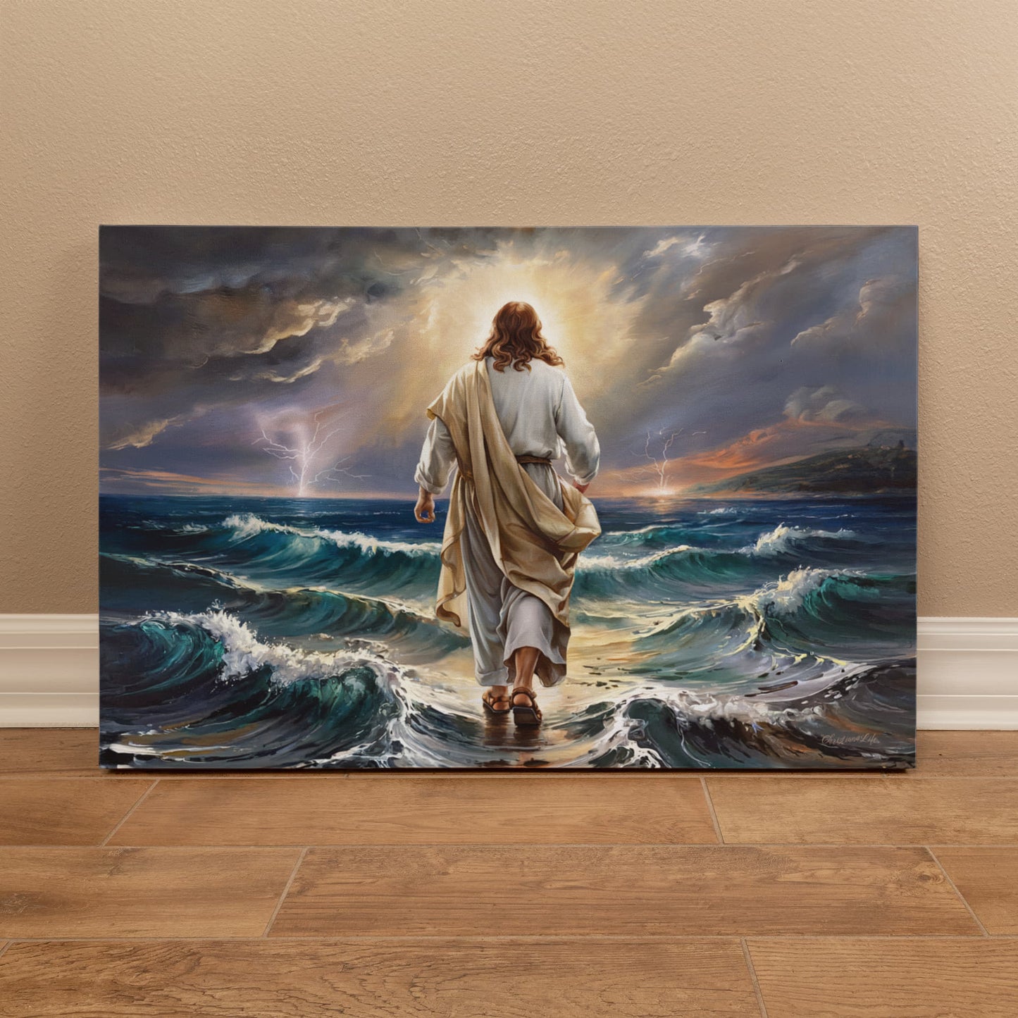 Jesus walking on water gallery-wrapped canvas, Christian Wall Art