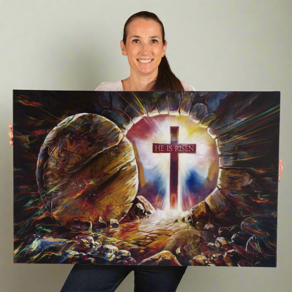 Colorful "He is Risen" Gallery Wrapped Canvas - Jesus Resurrection, Christian Easter Wall Art
