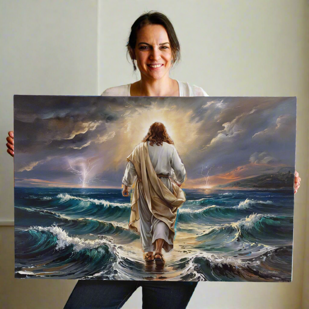 Jesus walking on water gallery-wrapped canvas, Christian Wall Art