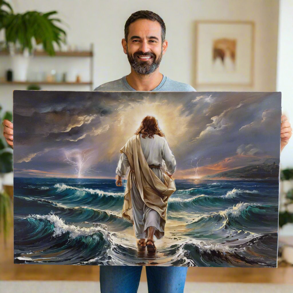 Jesus walking on water gallery-wrapped canvas, Christian Wall Art