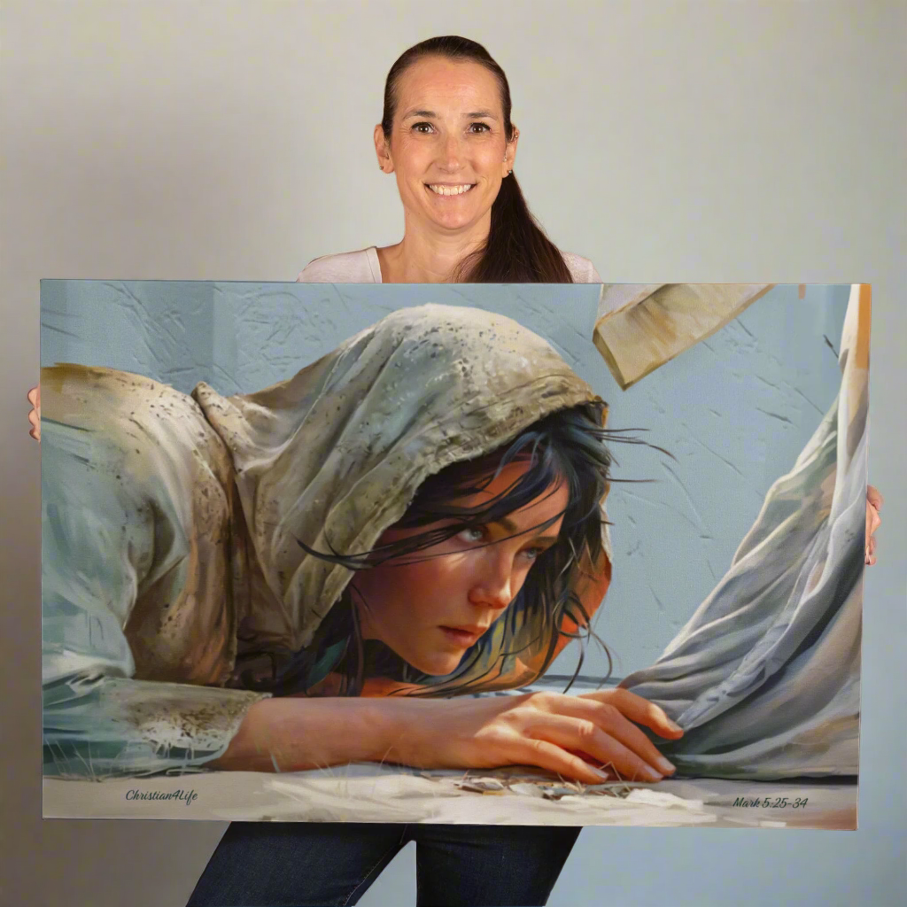 Woman Reaching to Touch the Hem of Jesus' Garment - Christian Gallery Wrapped Canvas Art Print