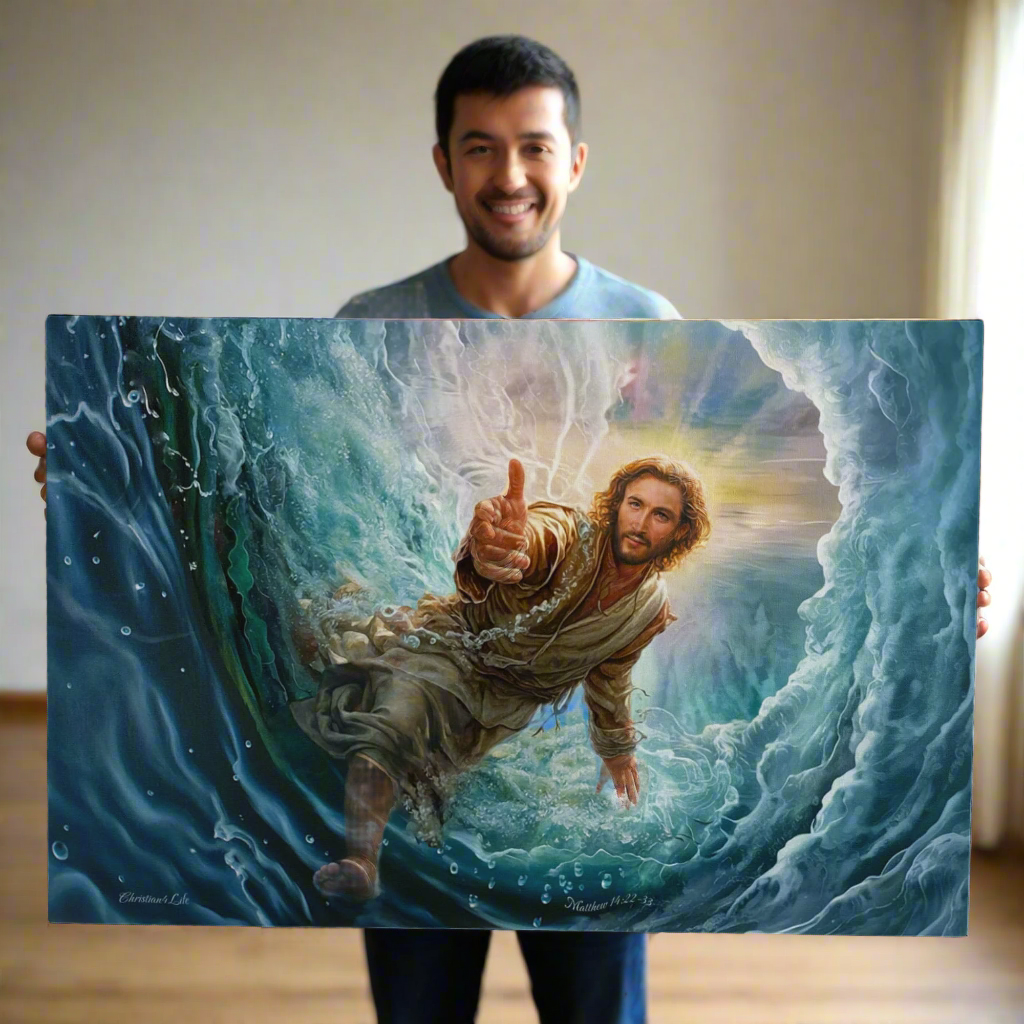Jesus Reaches Down to Rescue and Lift You Out of the Water - Christian Gallery Wrapped Canvas Wall Art Print