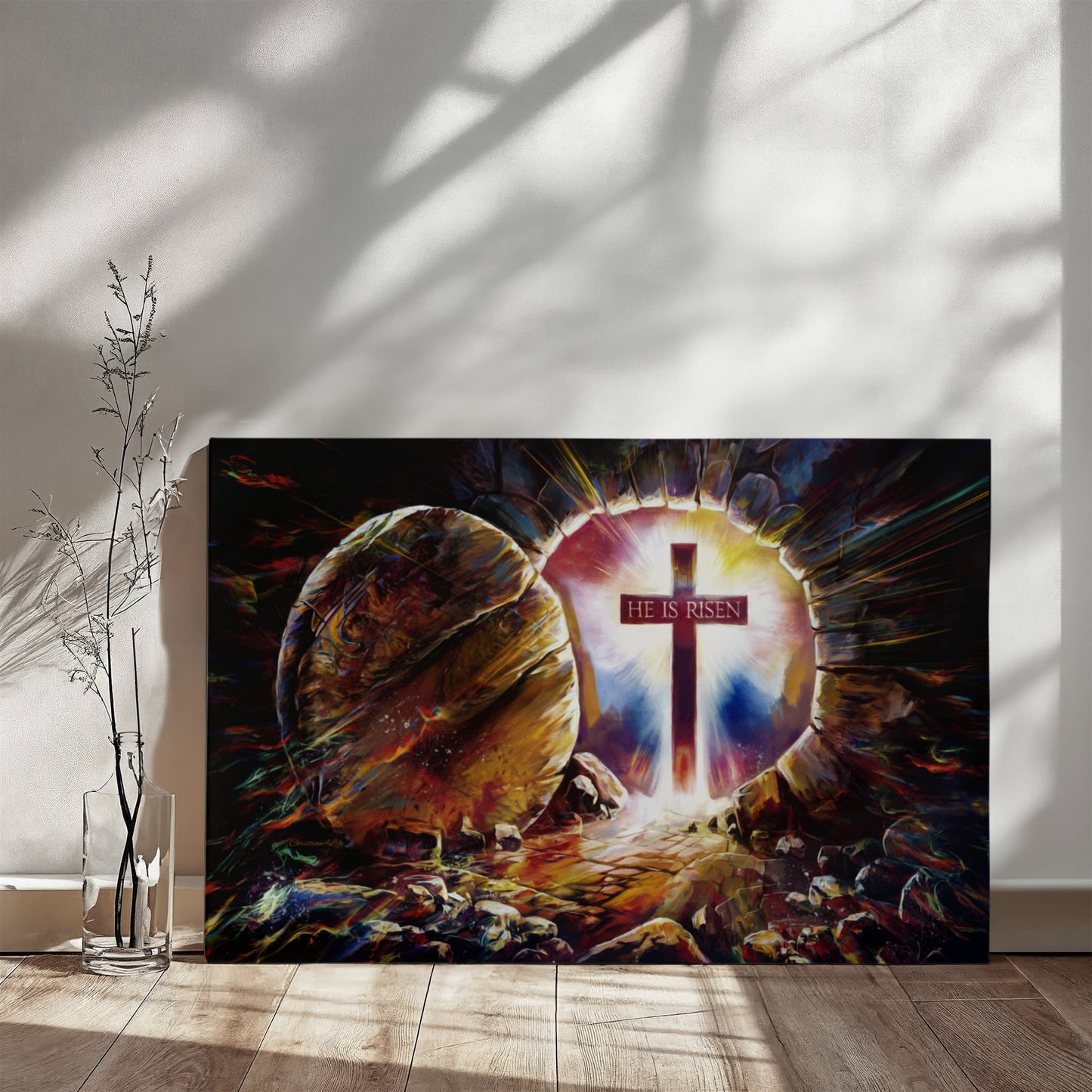 Colorful "He is Risen" Gallery Wrapped Canvas - Jesus Resurrection, Christian Easter Wall Art