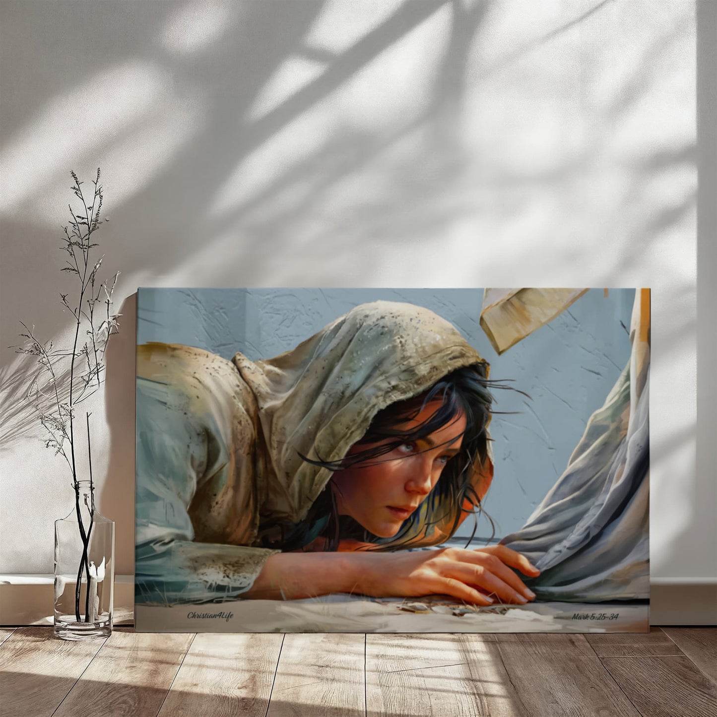 Woman Reaching to Touch the Hem of Jesus' Garment - Christian Gallery Wrapped Canvas Art Print